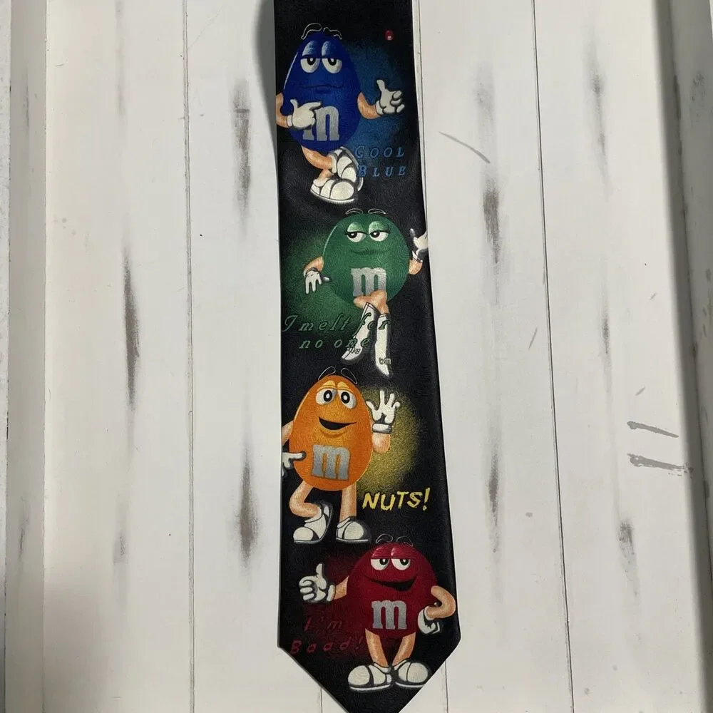 Vintage‎ Mars M&M's With Glow Chocolate Candy Pieces Black Neck Tie 4